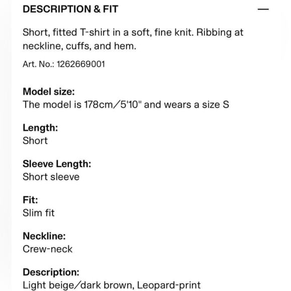 NWT H&M FINE-KNIT T-SHIRT beige leopard print Size XS - Picture 6 of 10